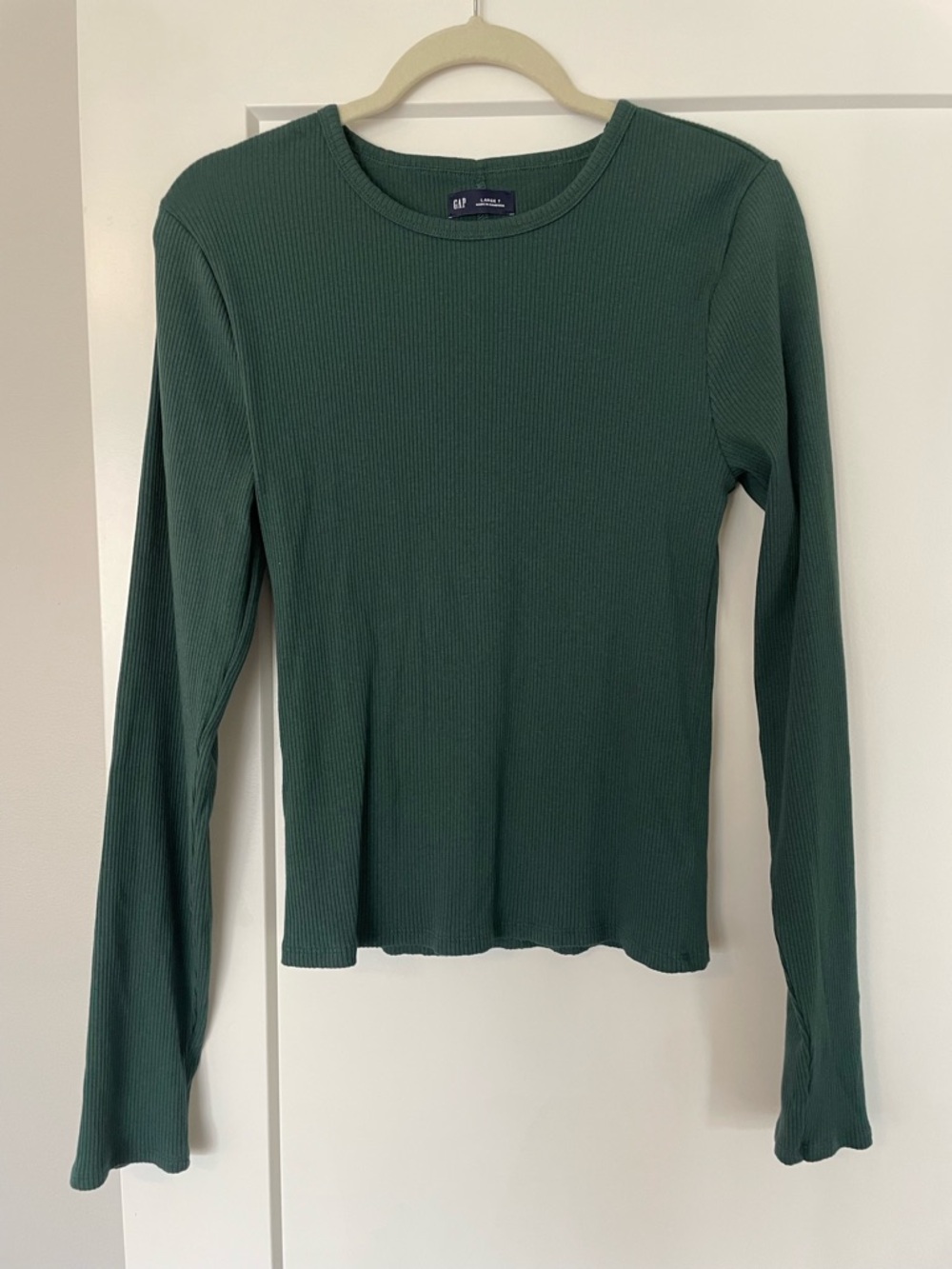 GAP Women's Dark Green Ribbed Long Sleeve Crew Top